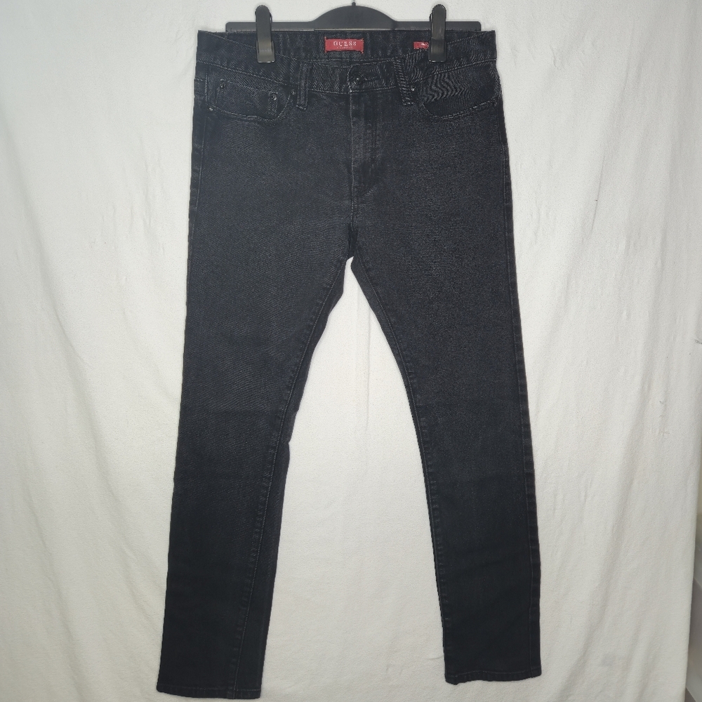 Guess Men's Black Denim Jeans Medium Rise Skinny Stretch Fit Size 34 X 32